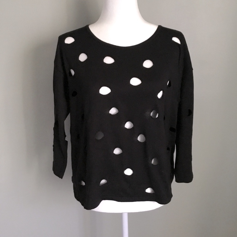 French Kyss Holey Black Crew Neck Sweater New With Tags Size X-Small